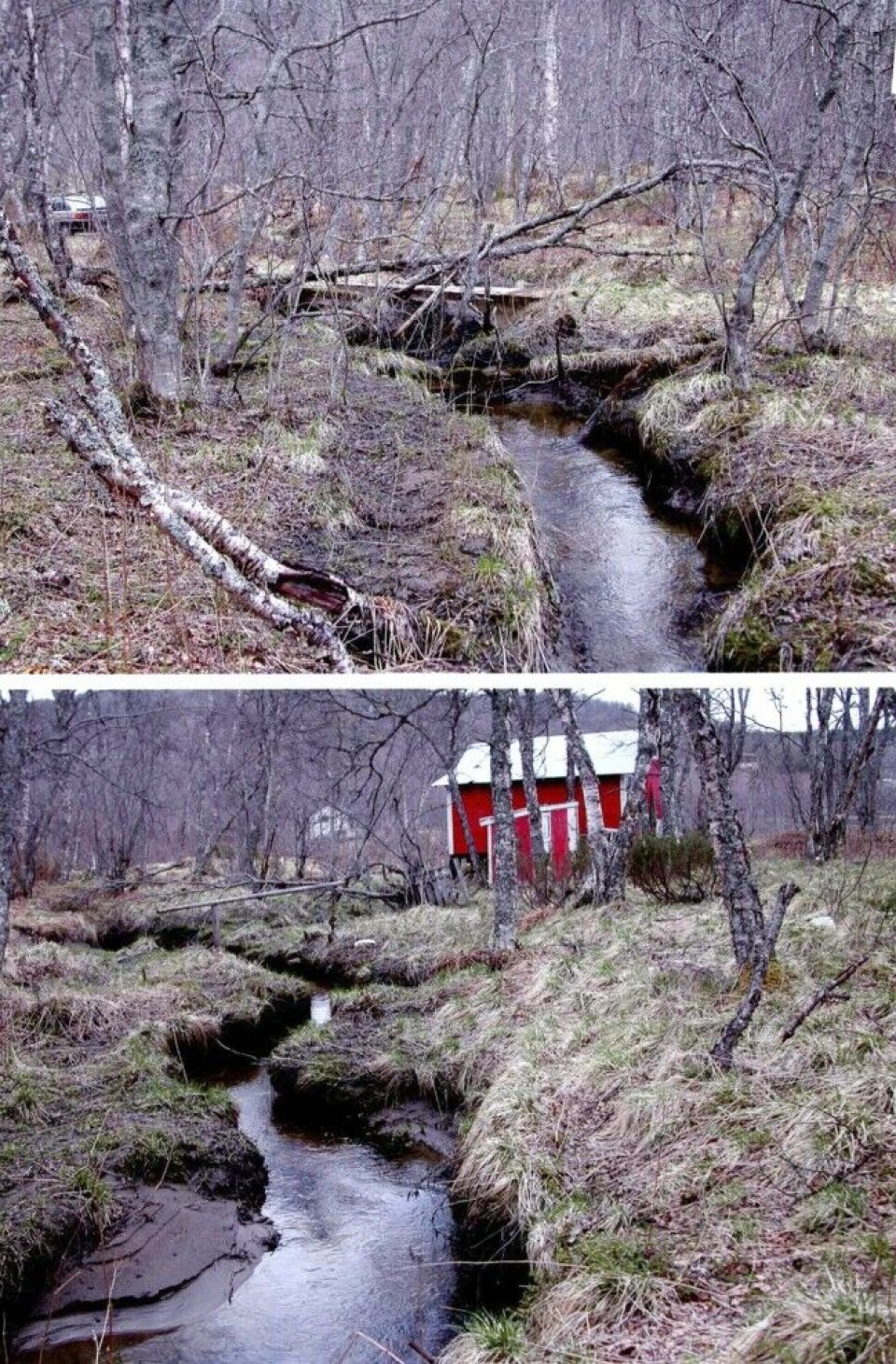 Stillelva, slik det så ut langs elva før omlegging. Fotografen står midt på elva og tar bilde begge veier. Stillelva, slik det så ut langs elva før omlegging. Fotografen står midt på elva og tar bilde begge veier.