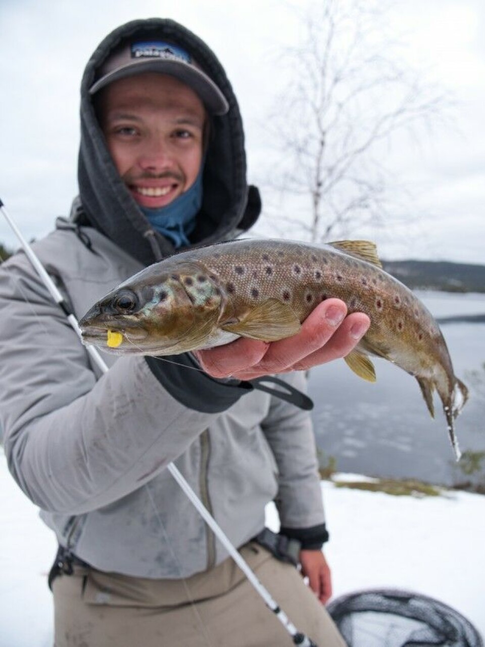 En sulten vårørret lot seg lure, mens bakken fortsatt var delvis hvit. En sulten vårørret lot seg lure, mens bakken fortsatt var delvis hvit.