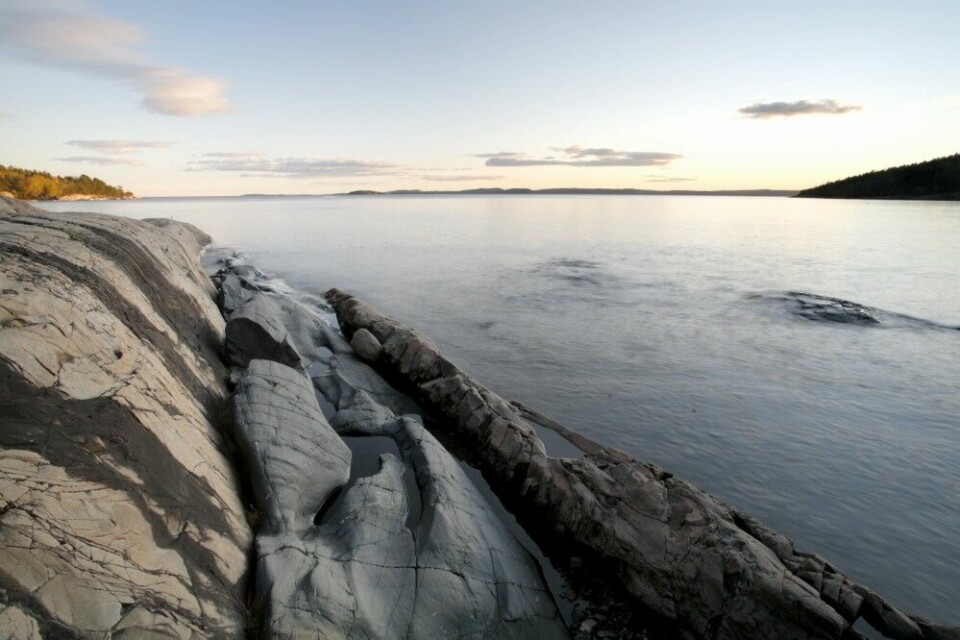 Kveldsstemning i Sandbukta vest for Tofte – delvis naturreservat og et av de mest urørte naturområdene på Hurumlandet