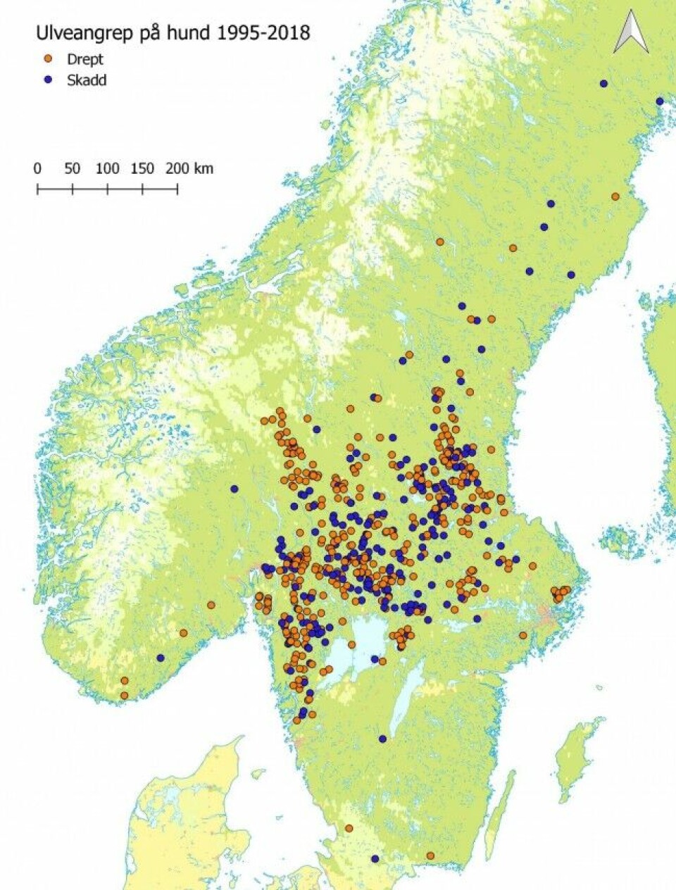 Oversikt over hunder som ble drept (n=400) eller skadd (n=217) som følge av ulveangrep i Norge og Sverige i årene 1995–2017. Oversikt over hunder som ble drept (n=400) eller skadd (n=217) som følge av ulveangrep i Norge og Sverige i årene 1995–2017.