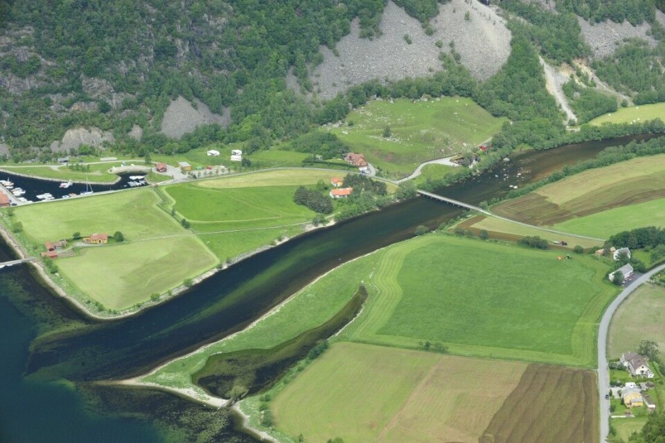 I Frafjordelva øst for Stavanger fiskes det flest laks nedenfor Molaugsvatnet, som ligger ca. midt på lakseførende strekning. Her fra utløpet i Høgsfjorden i Gjesdal kommune.