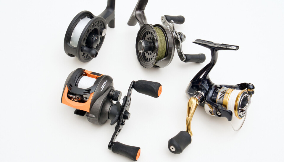I front: multiplikator (t.v) og haspel. Bak: centerpin (t.v) og inline. I front: multiplikator (t.v) og haspel. Bak: centerpin (t.v) og inline.