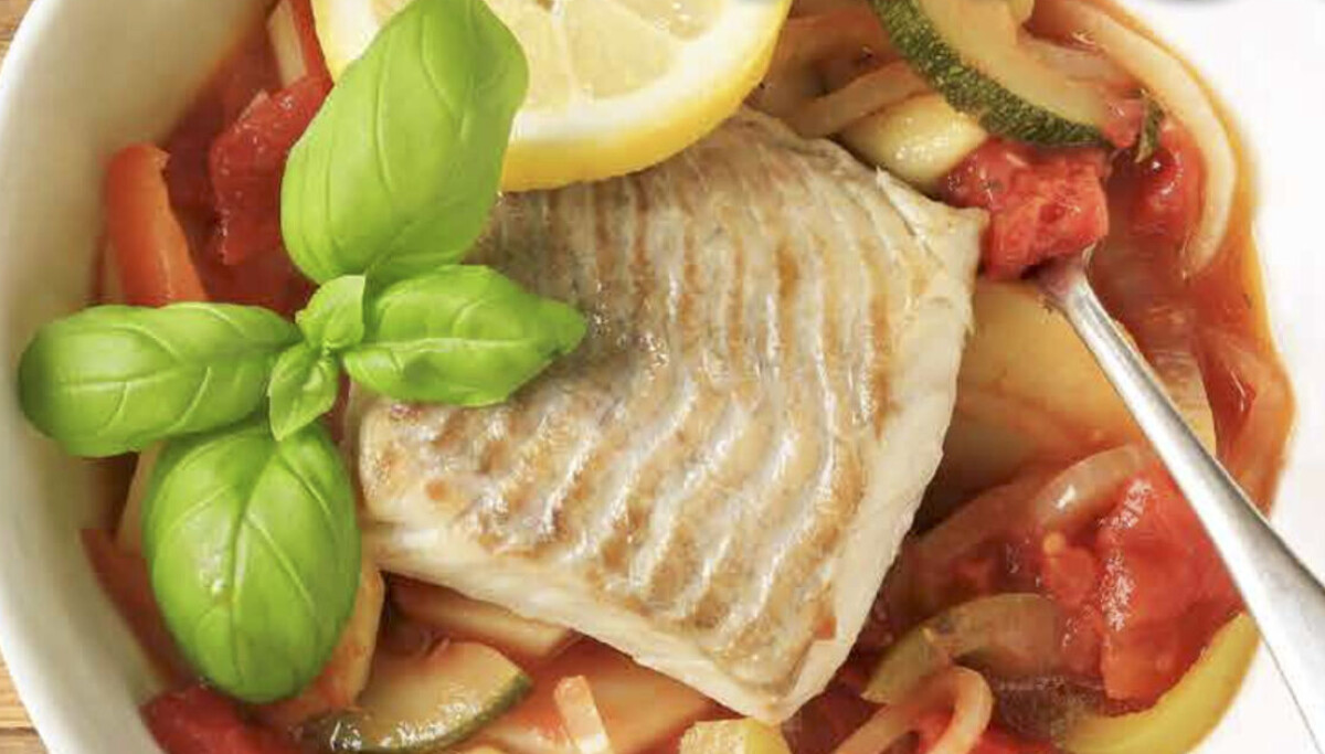 Oppskrift sei med smak av Middelhavet