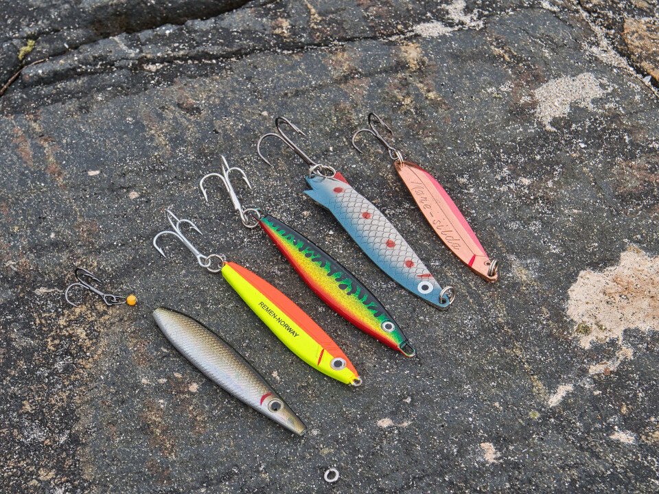 Fra venstre: Westin Salty Inline (18 g), Remen Atomsilda (35 g), Sølvkroken Jensen Pirken (60 g), Abu Toby (28 g) og Remen Møresilda (18 g) Fra venstre: Westin Salty Inline (18 g), Remen Atomsilda (35 g), Sølvkroken Jensen Pirken (60 g), Abu Toby (28 g) og Remen Møresilda (18 g). Alle disse er i forskjellige farger, men fantastiske å fiske med i sommer.