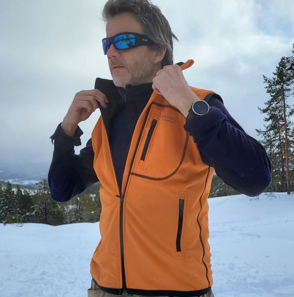 Test av Brynje Polar Fleece Vest, Skipulli og Jacket Brynje Polar Fleece Vest, Skipulli og Jacket testes her på vintertur, her blir den brukt som fleecevest.