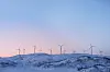View at the wind turbines farm in Norway in winter. Wind power engineering in Scandinavian countries.