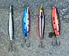Et lite utvalg fra Steinar Gjøviks slukskrin. Fra toppen: Søvik-Sluken (30 g) Thunder & Lightning, Prey Bullet (9 cm/18 g) Black Pearl/UV Orange, Søvik-Sluken (30 g) Blue Charm og til slutt Abu Garcia Sölv Spirr (22 g) Dark Sandeel.